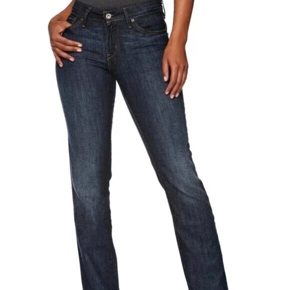Bold Curve Mid Rise Dark Wash Denim Straight Leg Jeans - Picture 1 of 5